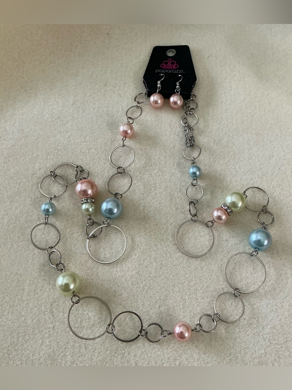 paparazzi Pastel Pearl Link Necklace with Coordinating Earrings, 30”